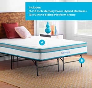Linenspa 10 Inch Memory Foam and Innerspring Hybrid Mattress with Linenspa 14 Inch Folding Platform Bed Frame