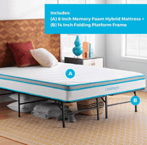 Linenspa 8 Inch Memory Foam and Innerspring Hybrid Mattress with Linenspa 14 Inch Folding Platform Bed Frame