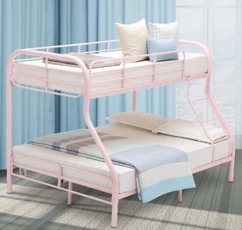 LAGRIMA Twin Over Full Metal Sturdy Bunk Bed Frame, with Inclined Ladder, Safety Rails for Kids Teens Adult, Space-Saving Design - Pink