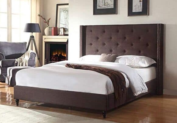 Home Life Premiere Classics Cloth Brown Linen 51-inch Tall Headboard Platform Bed with Slats Queen