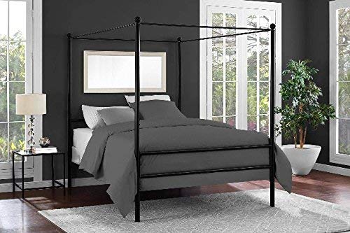 Mainstays Easy to Assemble Modern Design Sturdy Metal Frame Four Post Canopy Bed (Full, Black)