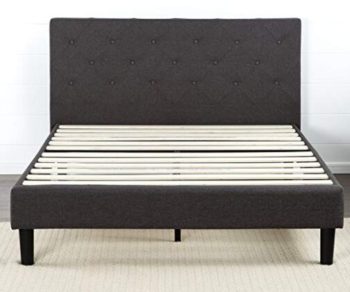 Zinus Shalini Upholstered Diamond Stitched Platform Bed / Mattress Foundation / Easy Assembly / Strong Wood Slat Support / Dark Grey, Full