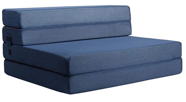 Milliard Tri-Fold Foam Folding Mattress and Sofa Bed for Guests (Full) (Blue)