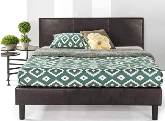 Agra Upholstered Faux Leather Platform Beds with Headboard and Wooden Slats, king size