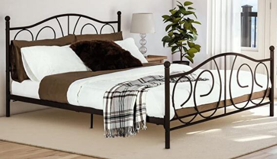 DHP Victoria Metal Bed Frame, Adjustable Height for Underbed (6.5" or 11"), Queen Size, Bronze