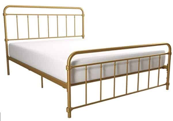 DHP Winston Metal Bed Frame, Multifunctional Piece with Adjustable Heights for Under Bed Storage, Gold - Queen