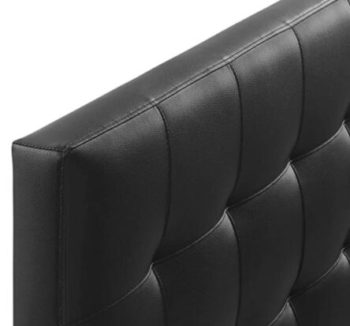 upholstered headboard is covered with quality Vegan Leather