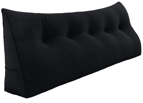WOWMAX Large Bolster Triangular Headboard Backrest Positioning Support Reading Wedge Pillow for for Day Bed Bunk Bed Removable Cover Queen Velvet Black