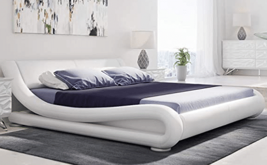 Zuri Furniture Modern Marlo White Genuine Leather King Platform Bed 